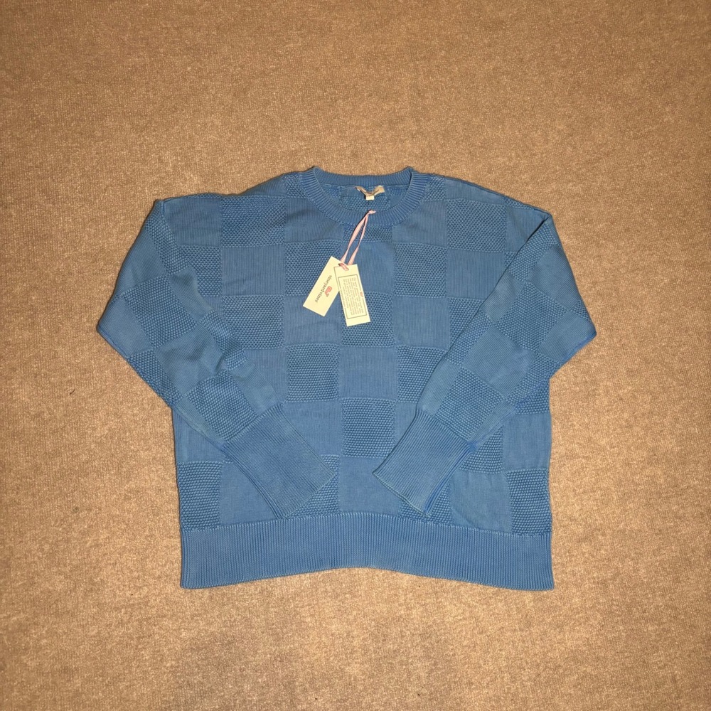 Vineyard Vines Mens Hull Blue Cotton Patchwork Crew Sweater L 2E001740-996 NWT